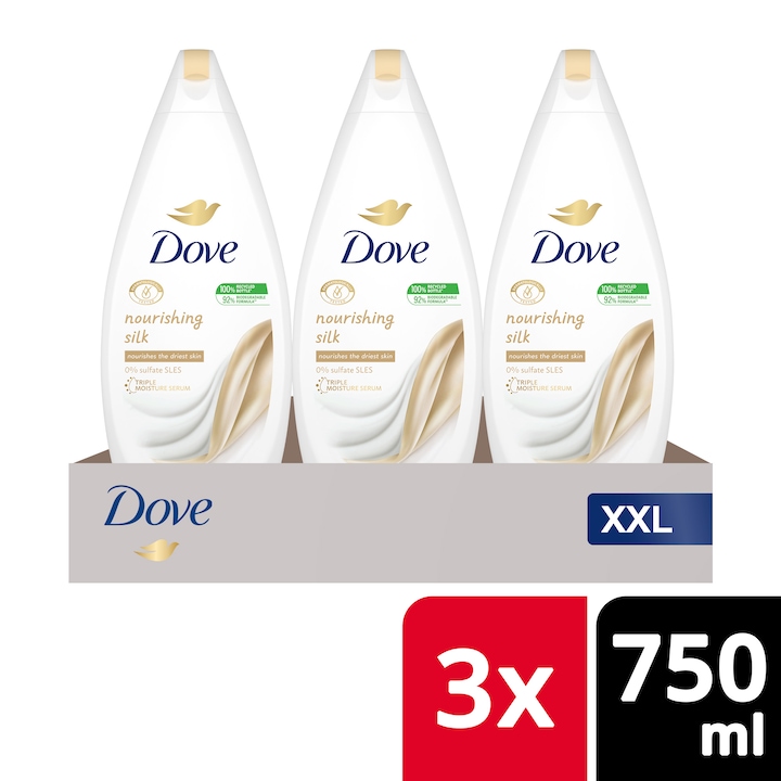 Dove Nourishing Silk krémtusfürdő, 3x, 720ml