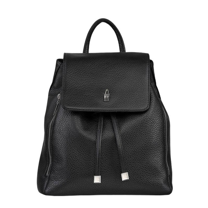 Дамска раница, Wojewodzic, Естествена кожа, 18x28x8см, Черна