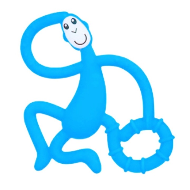 Jucarie dentitie bebelusi, HAPPY MONKEY, Silicon fara BPA, silicon de calitate alimentara, Inel Gingival, Albastru