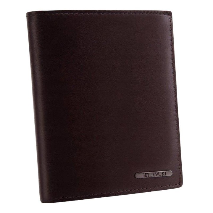 Portofel barbati, Betlewski, Piele naturala, 12.5 x 10.5 x 2.5 cm, Maro
