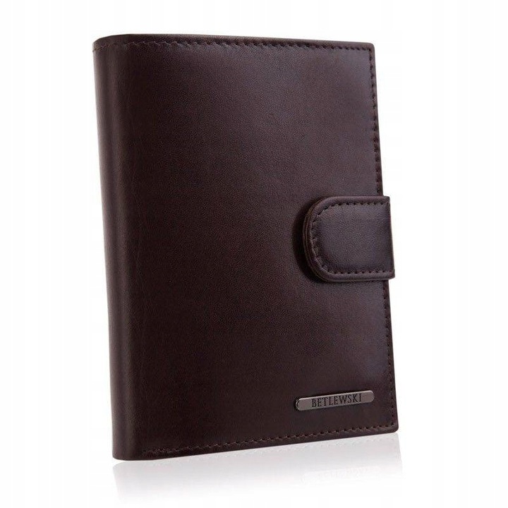 Portofel barbati, Betlewski, Piele naturala, 12.5 x 9.5 cm, Maro