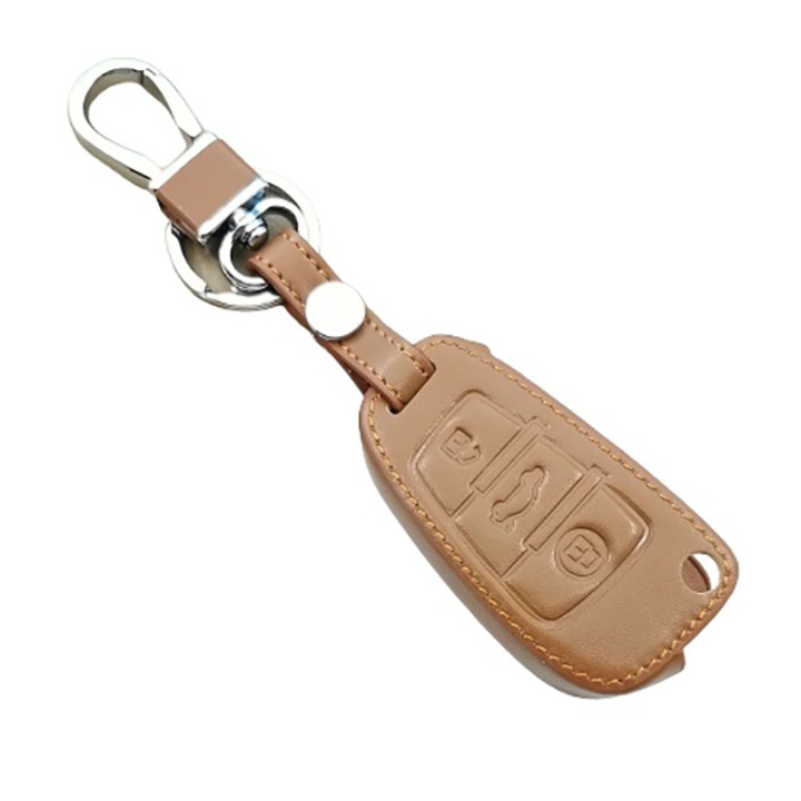 Husa piele maro Audi Q7 A3 A4 A6 TT R8 Q5 pentru cheie briceag 3 butoane