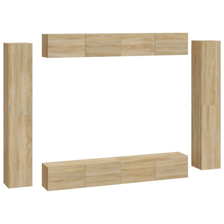 Set dulap TV vidaXL, 8 piese, stejar sonoma, lemn prelucrat, 100 x 30 x 30 cm