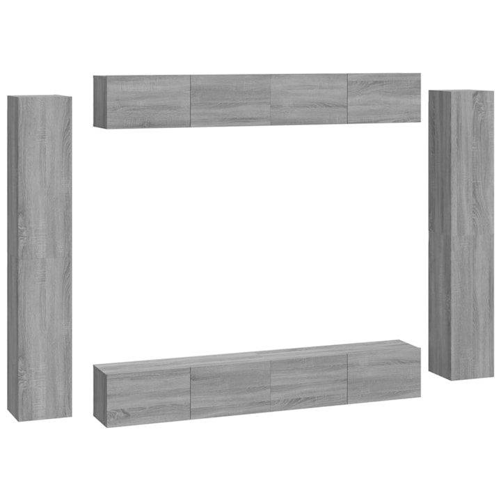 Set dulap TV vidaXL, 8 piese, gri sonoma, lemn prelucrat, 100 x 30 x 30 cm