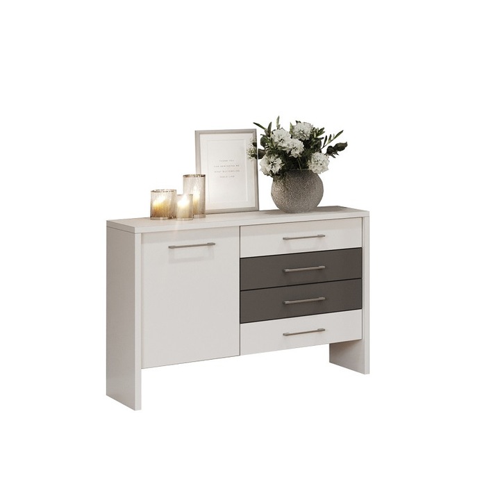 Comoda Galileo Alba, cu 2sertare Gri, Pal Melaminat, L 115.4 x A 40.6 x H 83.5 cm