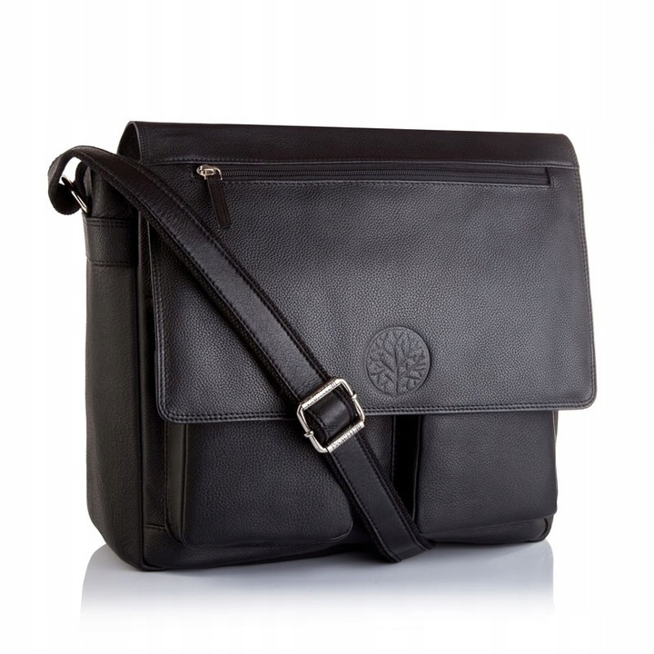 Мъжка чанта за лаптоп Betlewski, Естествена кожа, 33x35x14 см, Черна