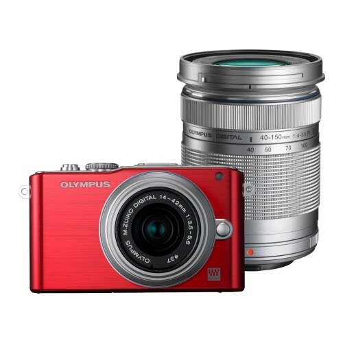 Aparat foto Mirrorless Olympus E-PL3, 12.3MP, Red + Double Kit EZ