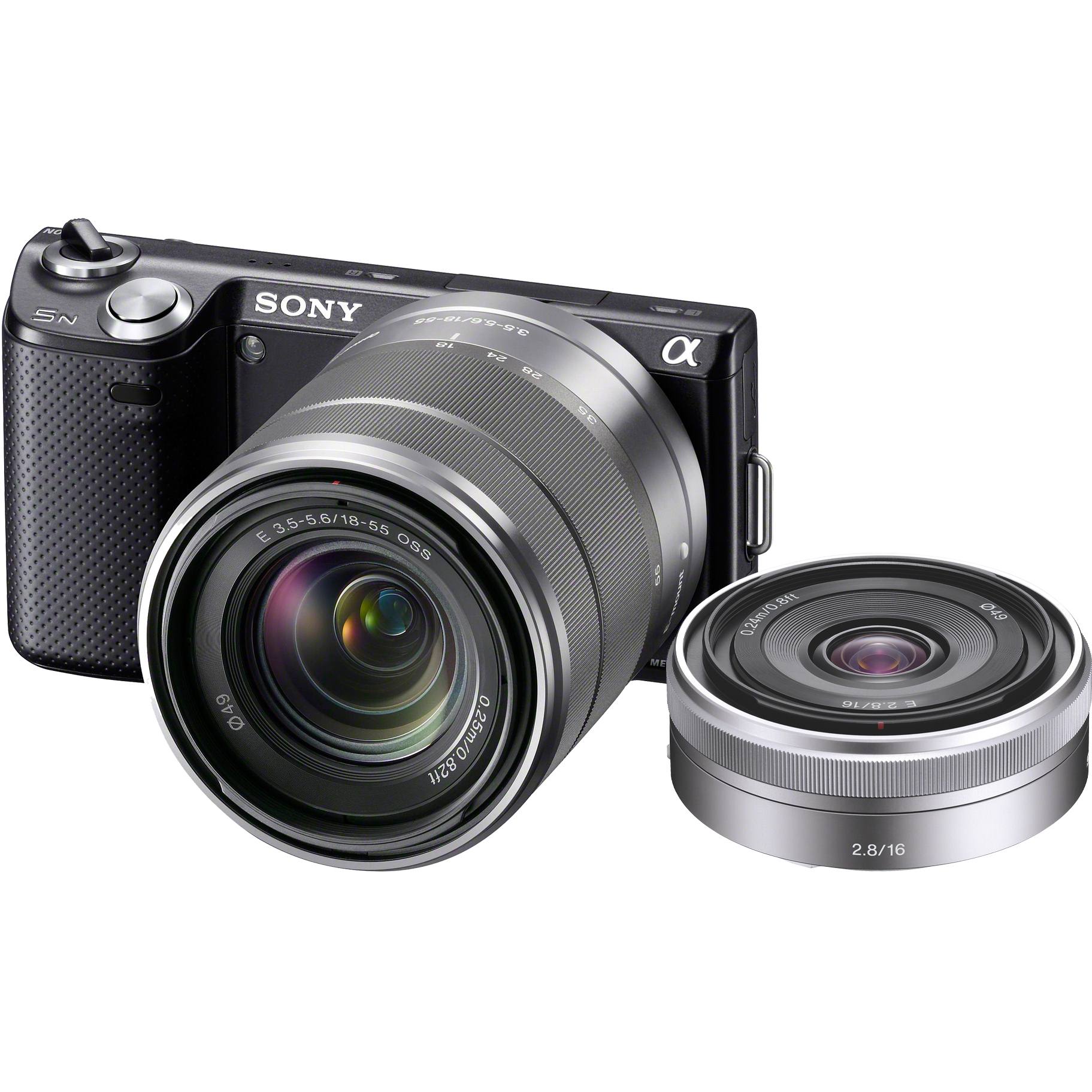 Sony NEX-5N, 16.1MP, Black + Obiectiv 18-55mm, Silver + 16mm