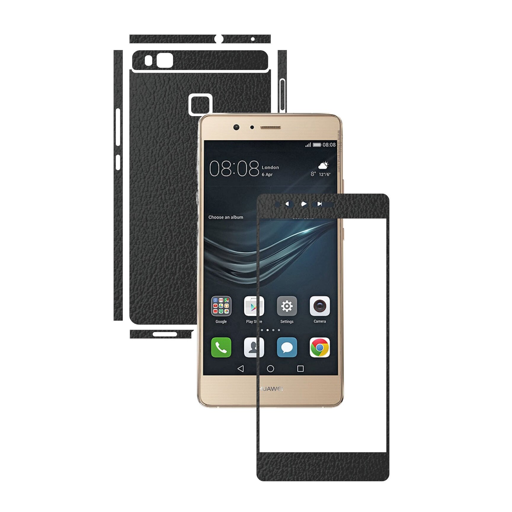 Folie de protectie Full Body Carbon Skinz, Acoperire Totala, Piele Neagra pentru Huawei Ascend P9 Lite