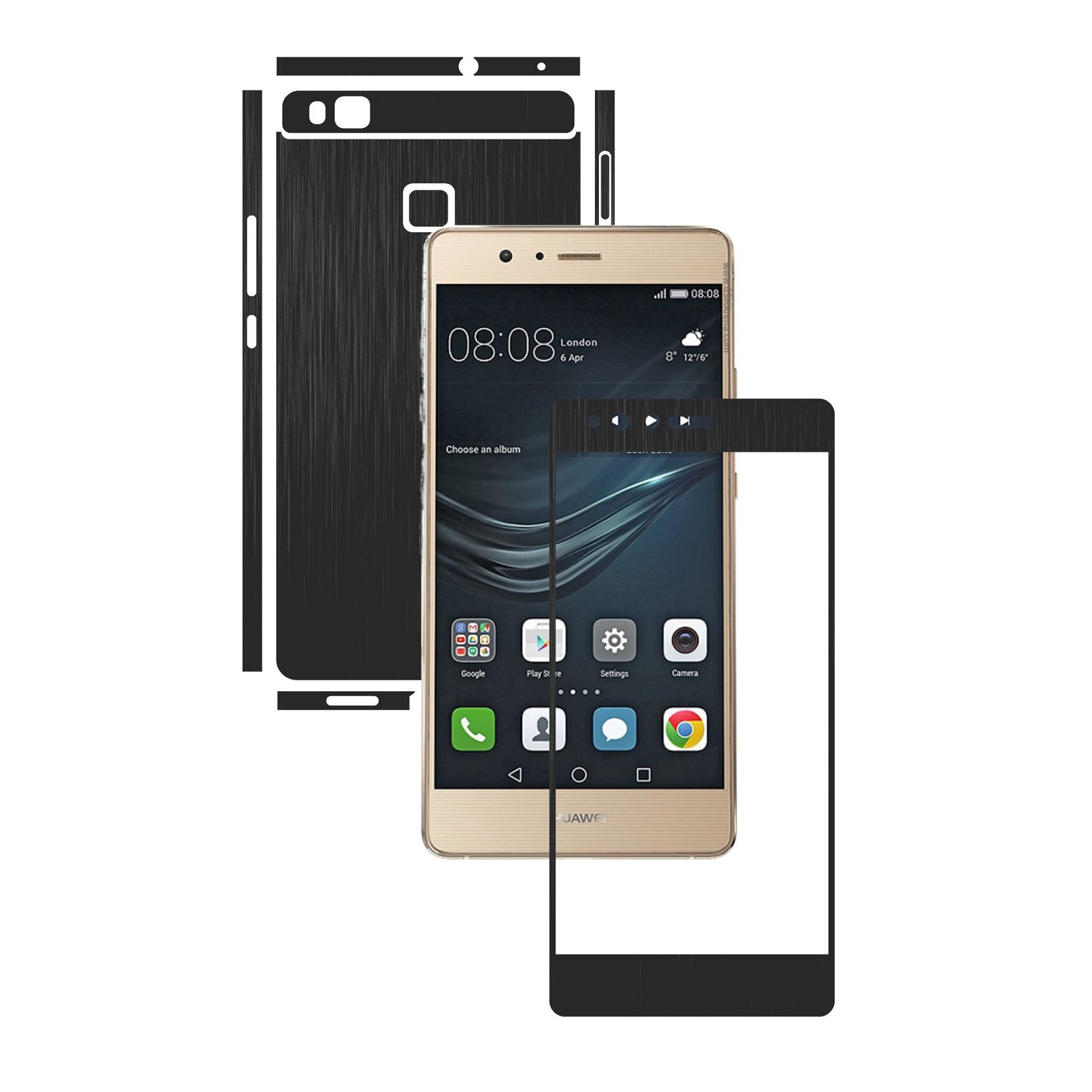Folie de protectie Full Body Carbon Skinz, Acoperire Totala, Brushed Negru pentru Huawei Ascend P9 Lite