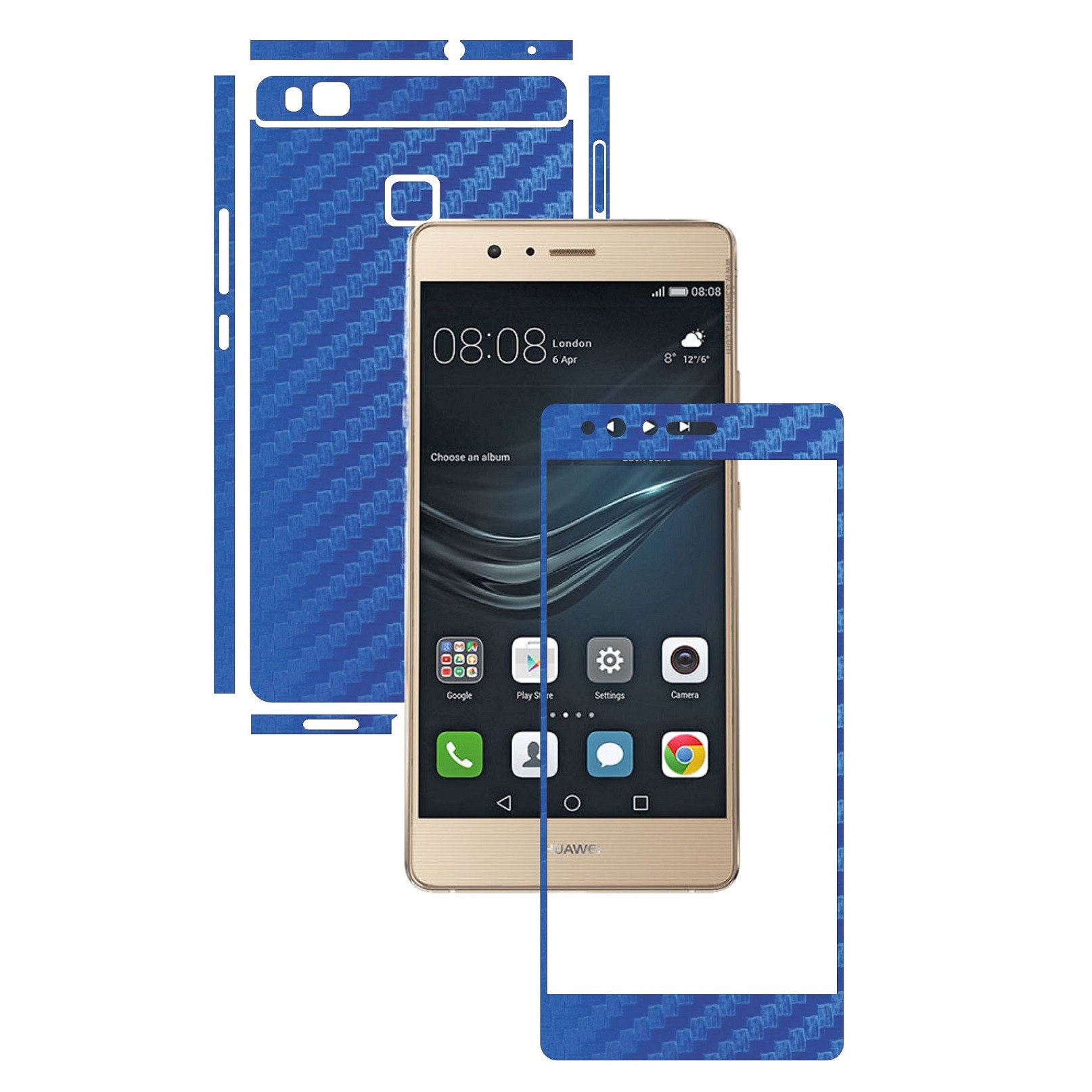 Folie de protectie Full Body Carbon Skinz, Acoperire Totala, Carbon Albastru pentru Huawei Ascend P9 Lite