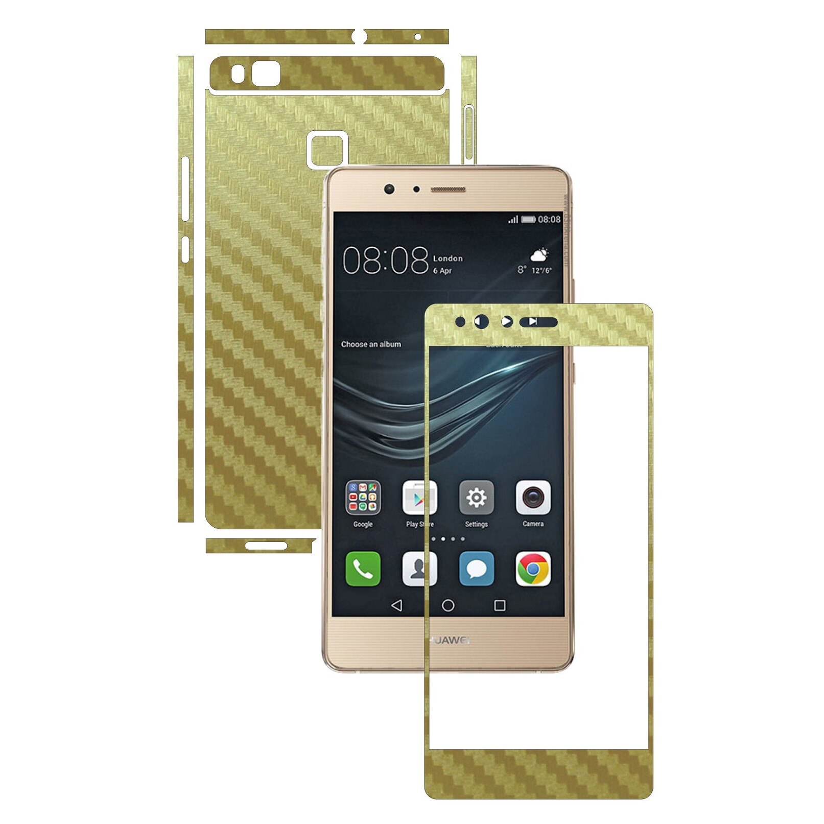 Folie de protectie Full Body Carbon Skinz, Acoperire Totala, Carbon Auriu pentru Huawei Ascend P9 Lite