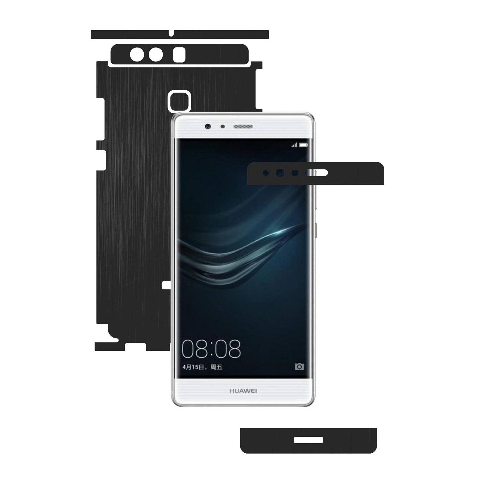 Folie de protectie Full Body Carbon Skinz, Acoperire Totala, Brushed Negru pentru Huawei Ascend P9 + Plus