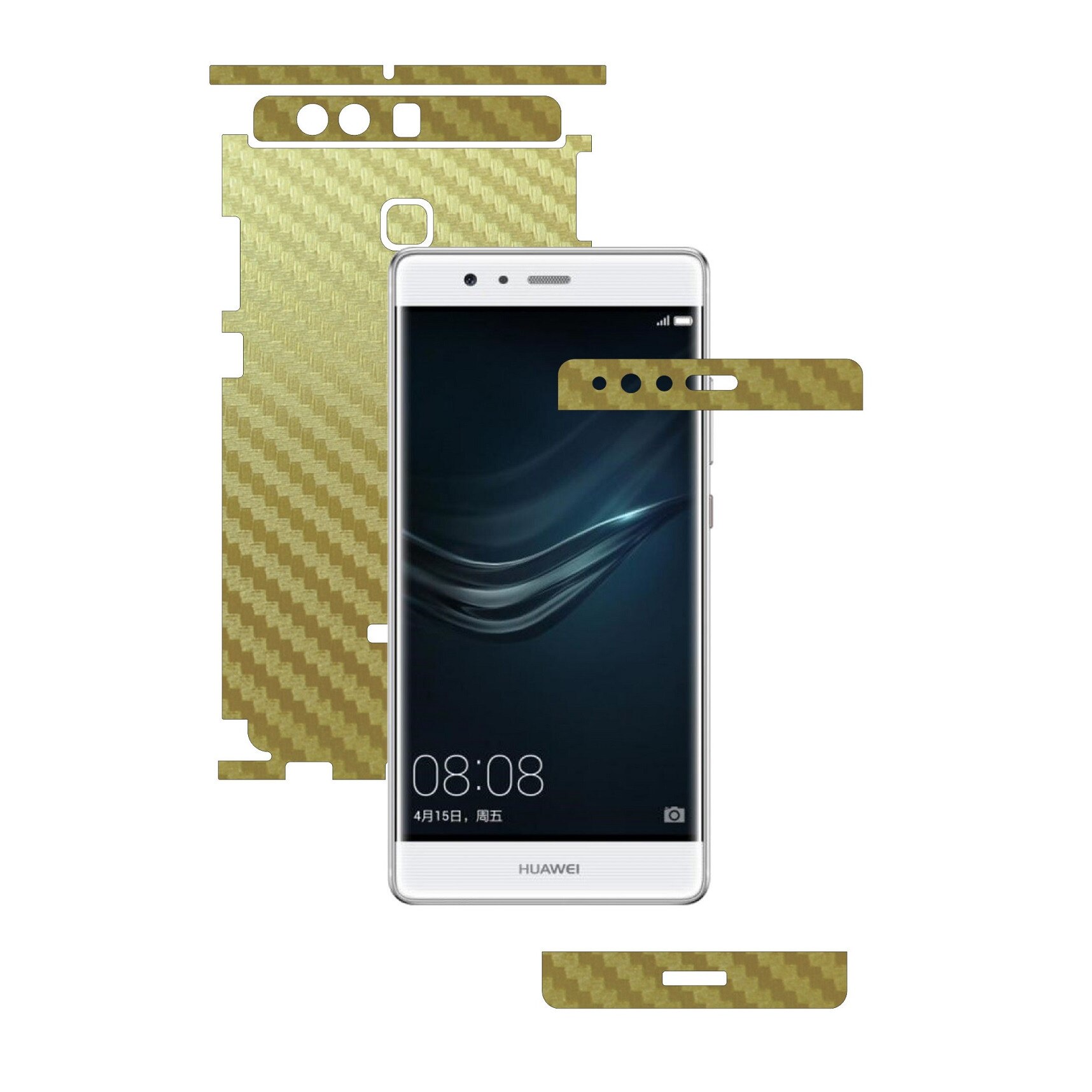 Folie de protectie Full Body Carbon Skinz, Acoperire Totala, Carbon Auriu pentru Huawei Ascend P9 + Plus