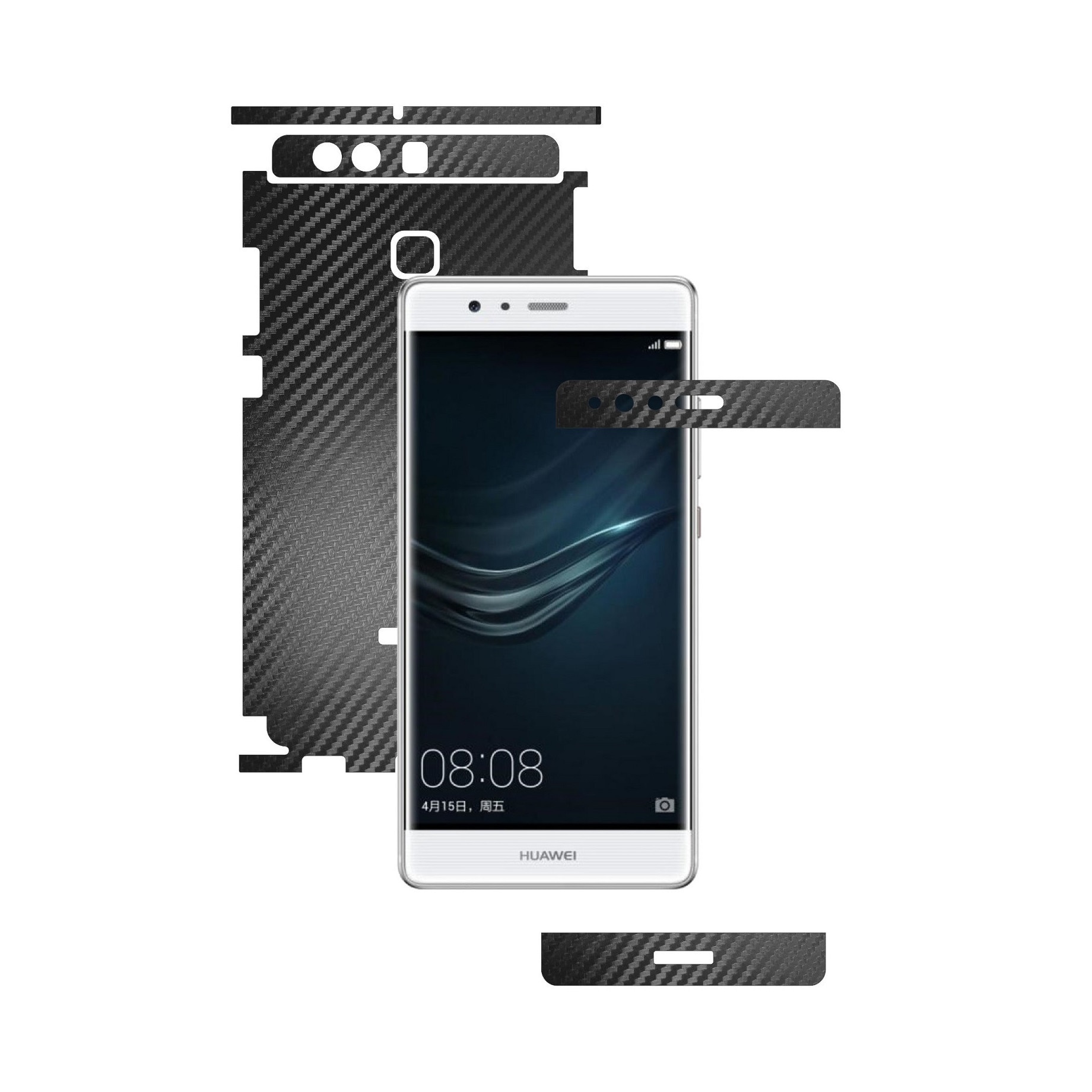 Folie de protectie Full Body Carbon Skinz, Acoperire Totala, Carbon Negru pentru Huawei Ascend P9 + Plus