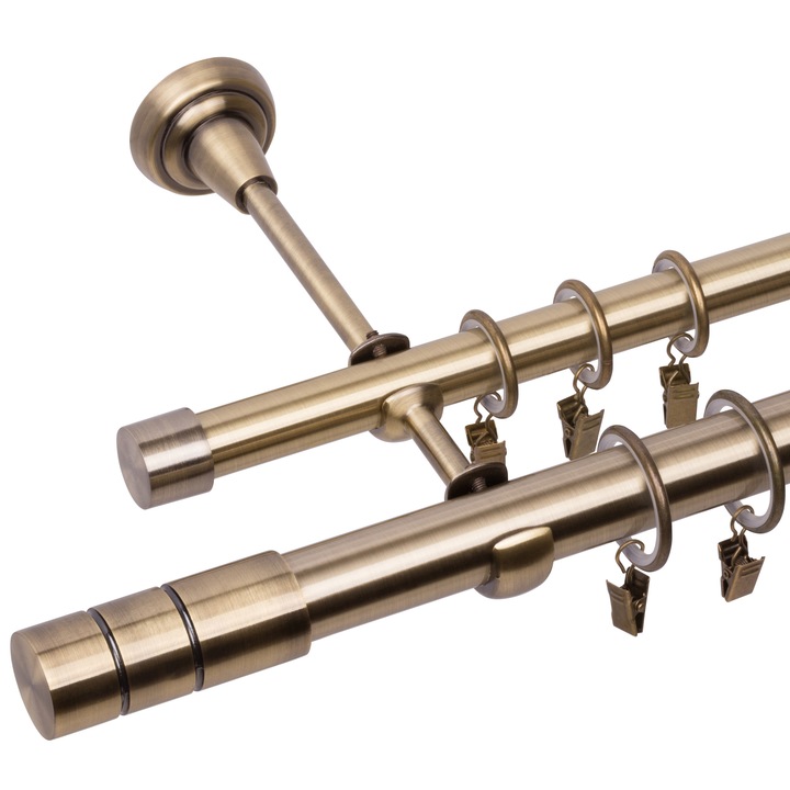 Galerie metalica dubla 25/19mm Cilindru Auriu antic 300 cm