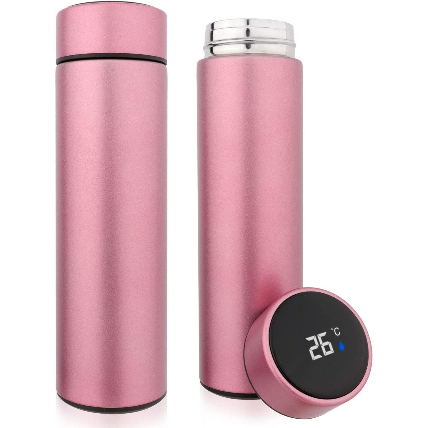 Infuzor Roz Termos Smart Roz, cu sita infuzor si perete dublu, 500 ml, cu afisaj ...