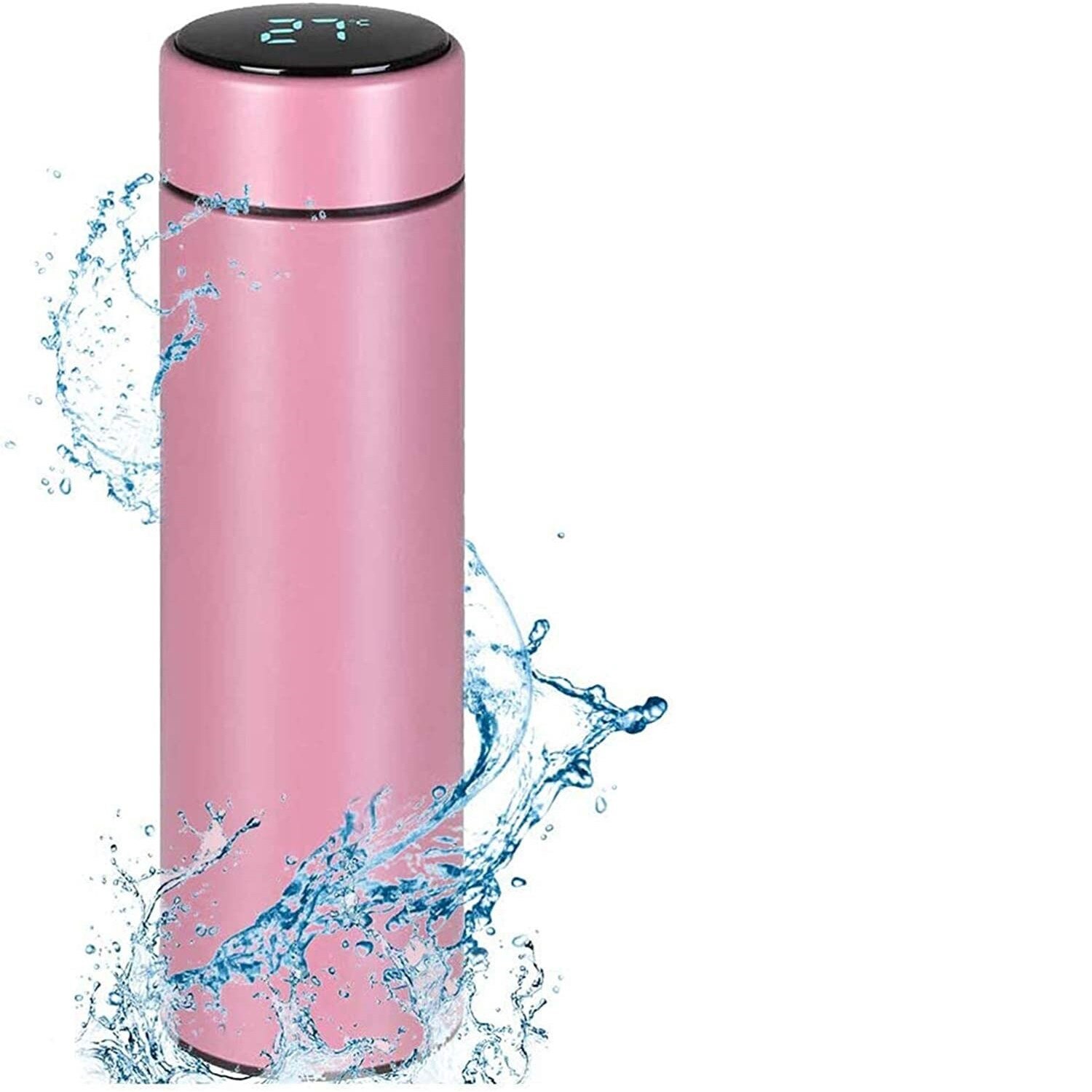 Termos Smart Roz Cu Sita Infuzor Si Perete Dublu 500 Ml Cu Afisaj 