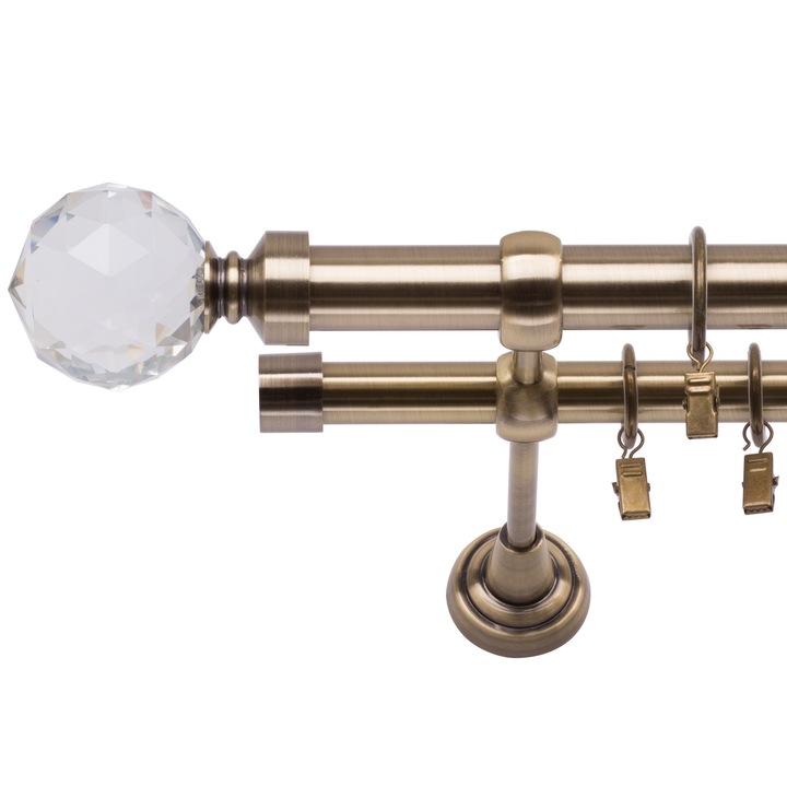 Корниз Rena, Двоен, Метален, Антично златист, 25/19мм, 220см