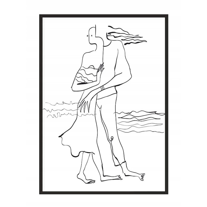 Poster cu rama Line art, PoStar, 33x43 cm, Alb/Negru
