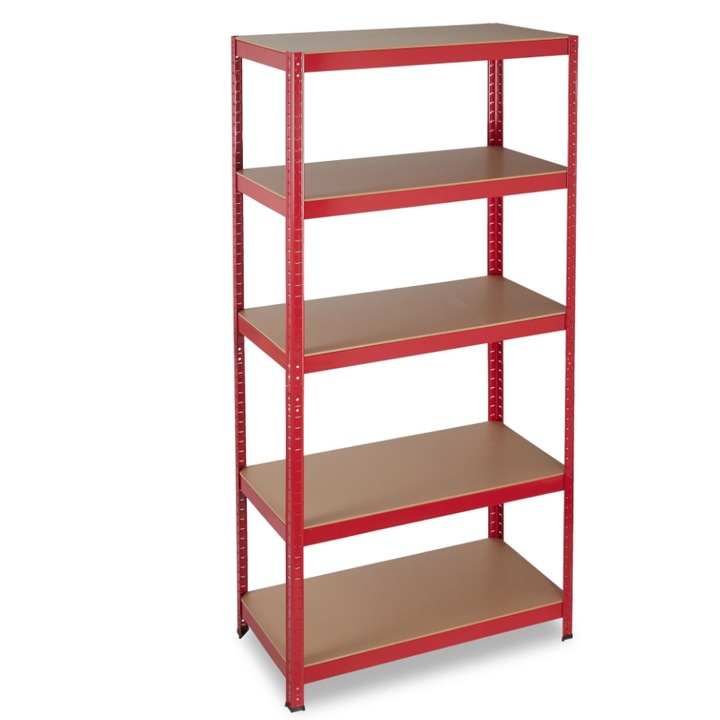 Raft metalic cu 5 polite, dimensiuni 180 x 90 x 45 cm, capacitate maxima incarcare pe nivel 175kg, rosu, Relaxdays