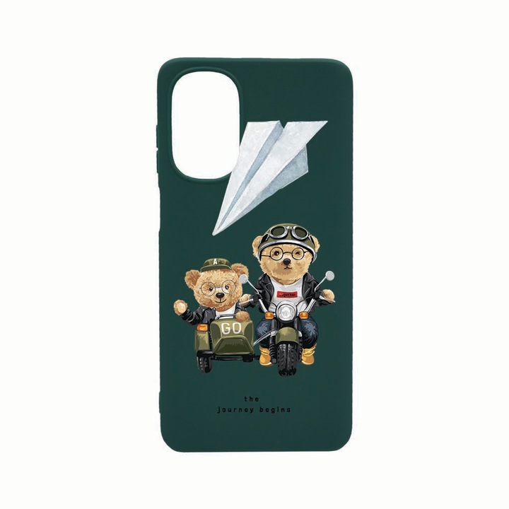 Husa Silicon, Compatibila Cu Motorola Moto G62 5G, Teddy On The Road, Rezistenta la uzura, Forest Green FG 932