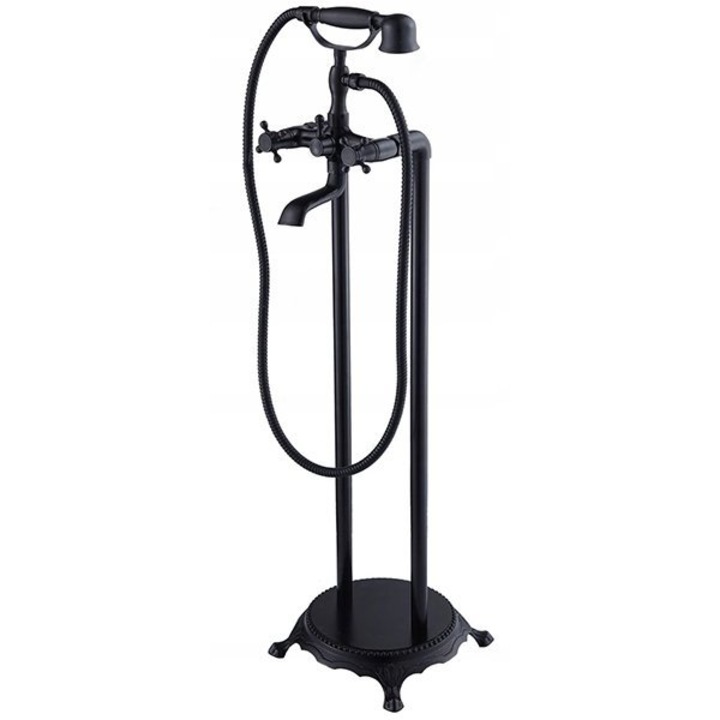 Baterie cada Free standing retro Silla, set de dus, montaj pe podea, Negru