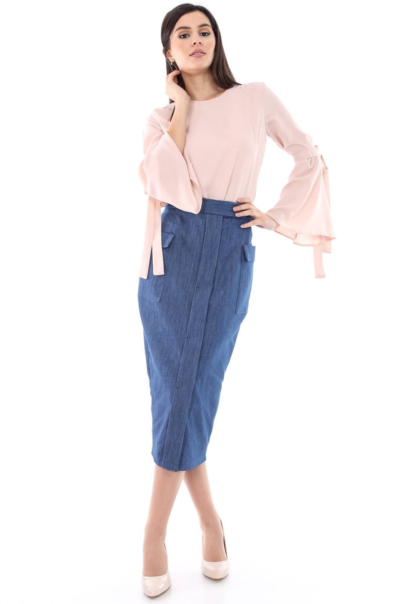 Fusta denim, ROH, cu buzunare