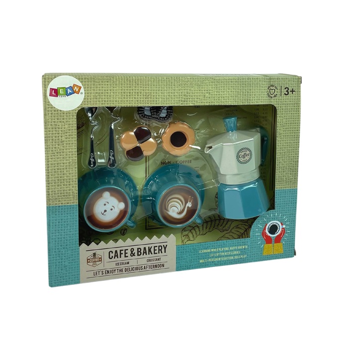 Set de cafea, Lean Toys, Plastic, 3ani+, Albastru/Verde