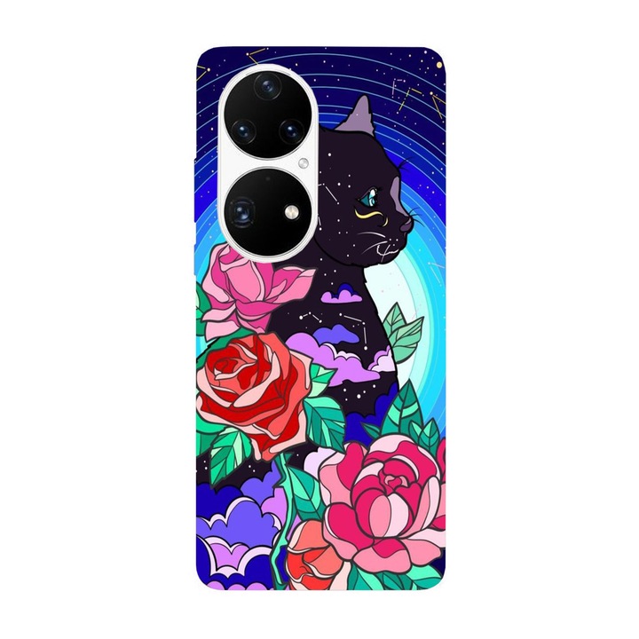 Капак, съвместим с модел Huawei P40 Pro Cosmic cat, силикон, TPU, обратното