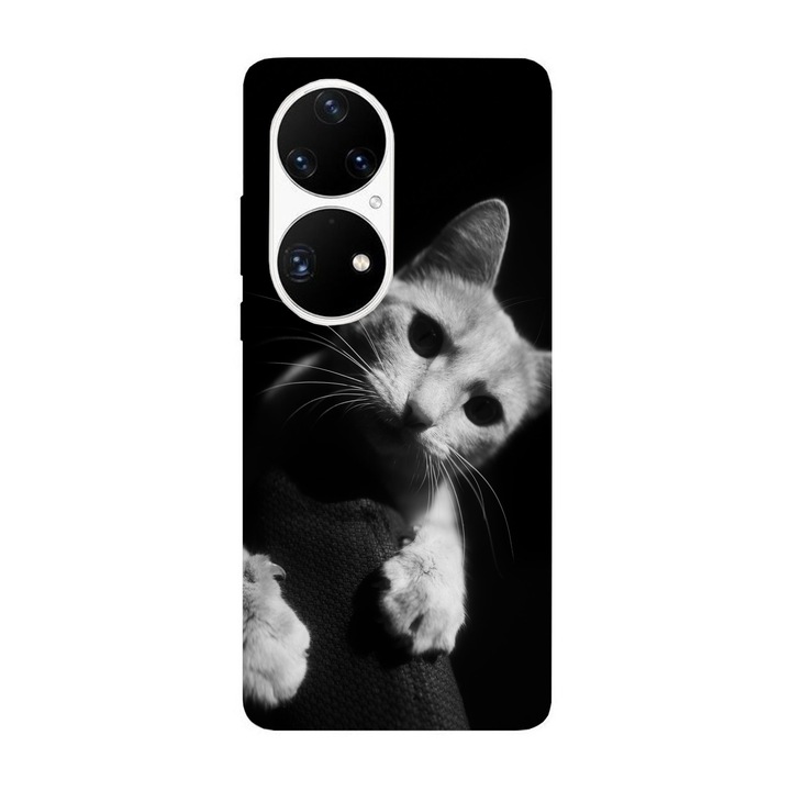 Кейс съвместим с Huawei P40 модел Любопитна котка, Силикон, TPU, Обратно