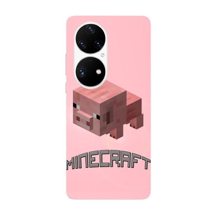 Кейс съвместим с Huawei Mate 40 Pro модел Minecraft Pig, силикон, TPU, обратното