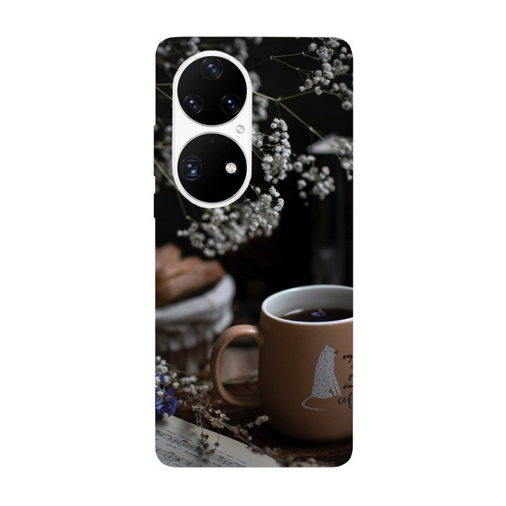 Кейс съвместим с Huawei P50 Pro модел Време за кафе, Силикон, TPU, Обратно