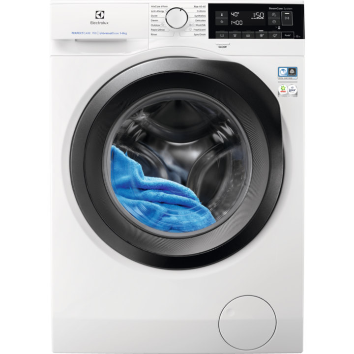 Masina de spalat rufe Electrolux EW7FN348PS, 8 kg, 1400 rpm, Clasa A, Motor Inverter cu MagnetPermanent, Display LED touch control, TimeManager (Eco), Alb