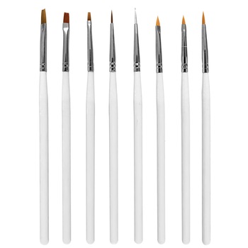 Set 7 Pensule Gel Manichiura + 1 Instrument Puncte, Tehnica Gel, Acril, Pictura, Brand E-Unghii, Model Pensule Gel Clasice, Culoare Alb, Maner Lemn Set 7 Pensule Gel Manichiura + 1 Instrument Puncte, Tehnica Gel, Acril, Pictura, Brand E-Unghii, Model Pensule Gel Clasice, Culoare Alb, Maner Lemn