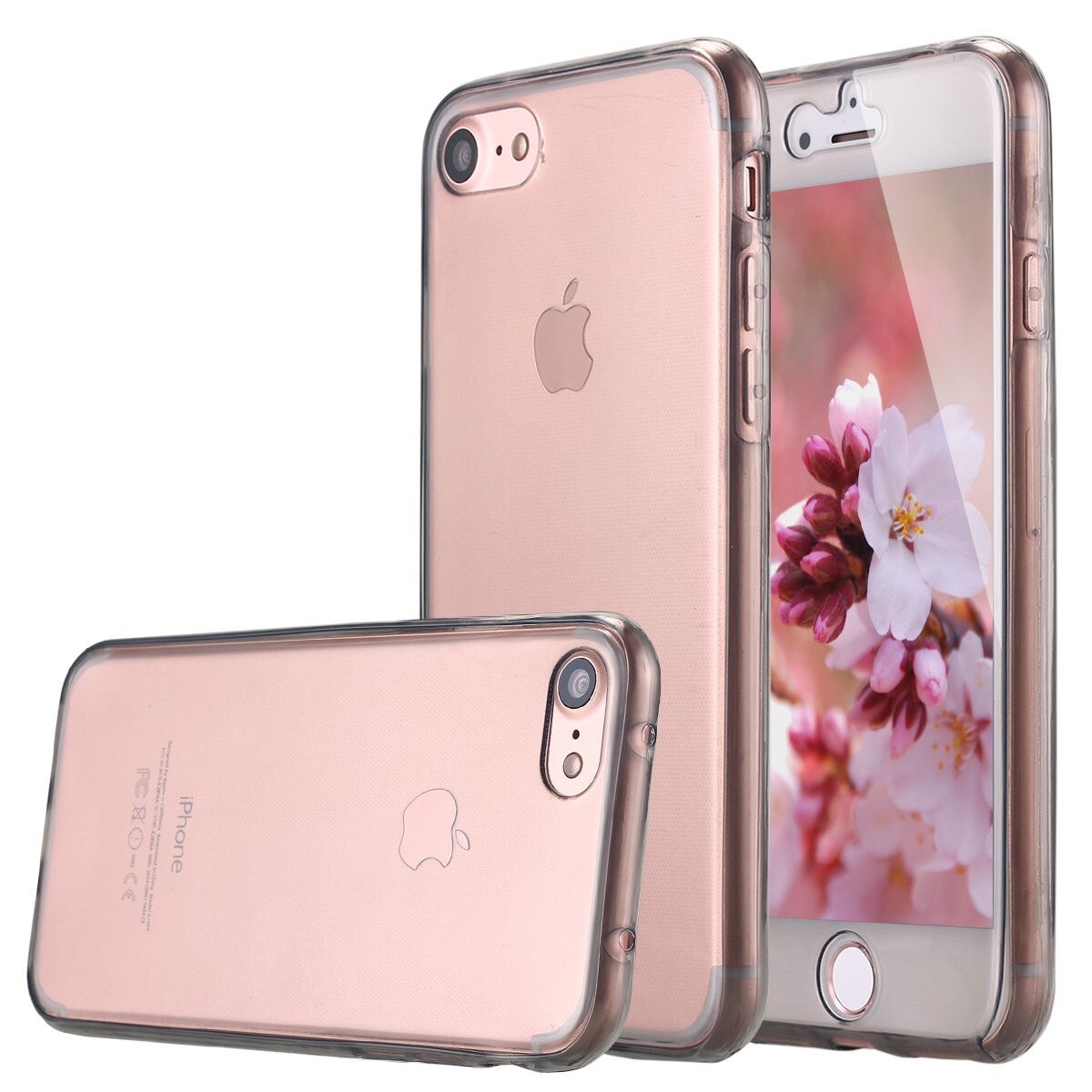 Husa Full TPU 360° (fata + spate), ultra-slim 0.3 mm pentru Apple iPhone 7, Gri transparent