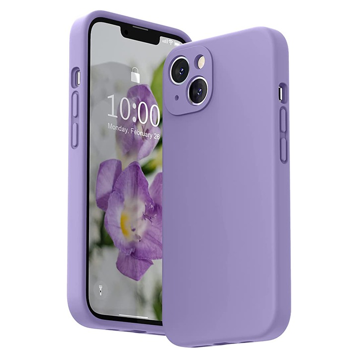 Husa pentru Telefon Compatibila cu iPhone 14, G-Tech, Microfibra in Interior, Protectie la Camera, Silicon TPU, Aspect Mat, Lila