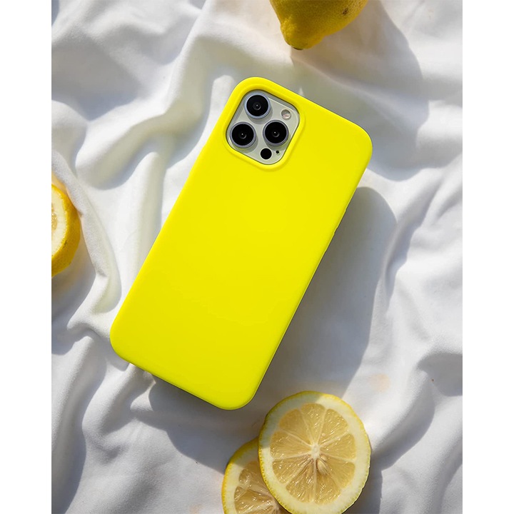 Husa pentru Telefon Compatibila cu iPhone 14 Pro Max, G-Tech, Microfibra in Interior, Protectie la Camera, Silicon TPU, Aspect Mat, Galben