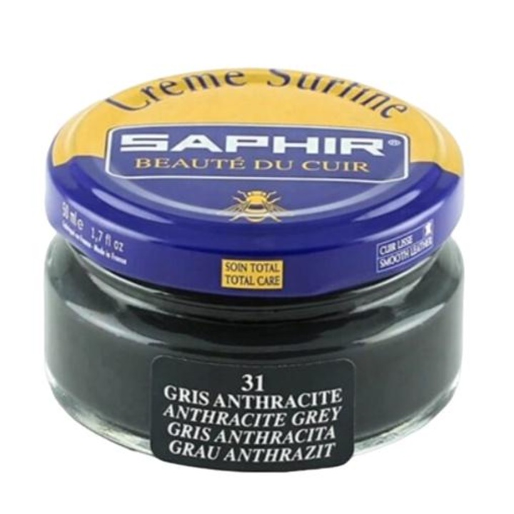 Crema de pantofi, Saphir, Pentru piele, 50 ml, Gri antracit