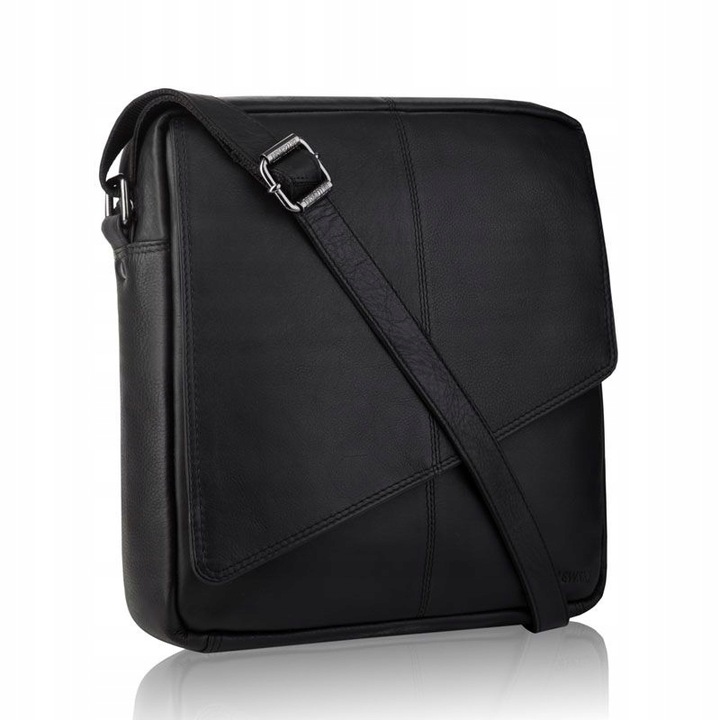 Geanta pentru barbati Betlewski, Piele naturala, 28x8x29 cm, Negru