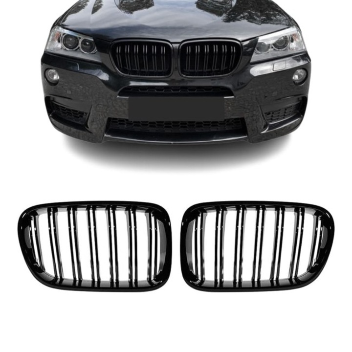 Grile Nari Duble Pentru BMW X3 F25 Non-Facelift 2010-2014, M Look, Negru Lucios