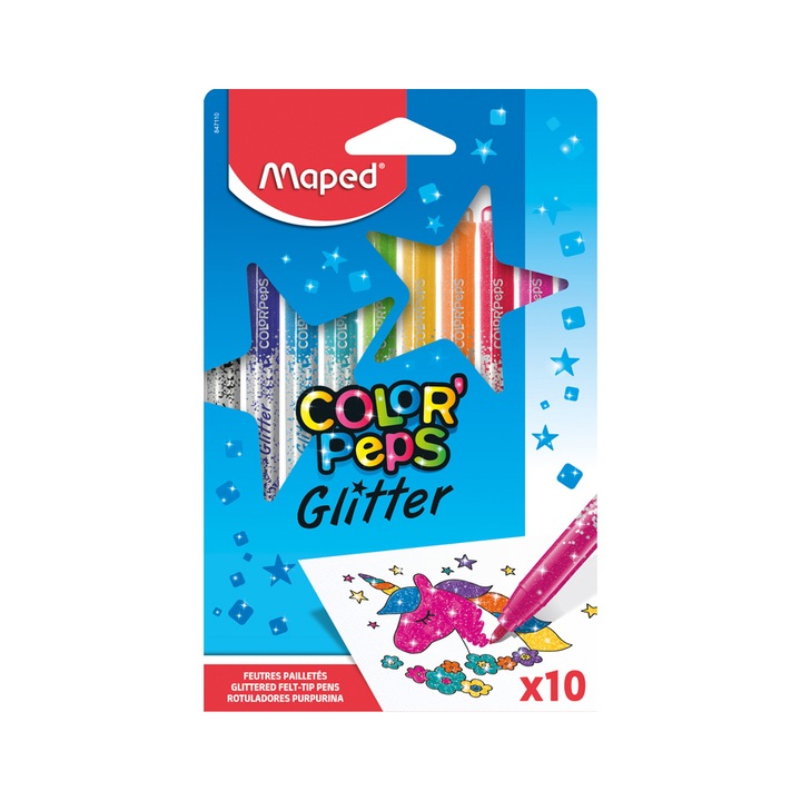 Maped Color`Peps Glitter csillámos filctoll készlet, 10 szín