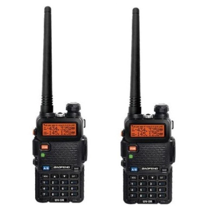 Портативна радиостанция Baofeng UV-5R, 5W мощност на предаване, 3 нива на мощност, Dual Band 136 - 174 MHz / 400-520 Mhz, Kynexi, 128 канала, Черен