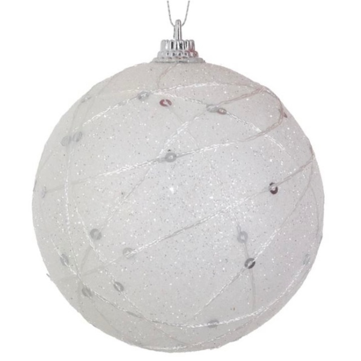 Set 6 globuri pentru pomul de Craciun, alb/argintiu, 6 cm