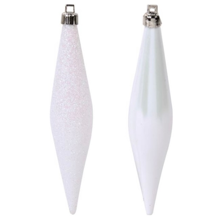 Set 6 ornamente pentru bradul de Craciun, turturi, albi, 14 cm