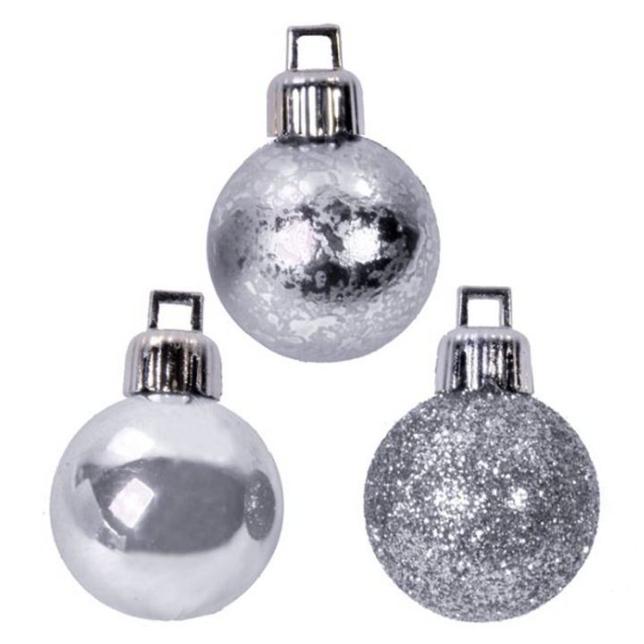 Set 20 globulete pentru bradul de Craciun, argintiu, 3 cm