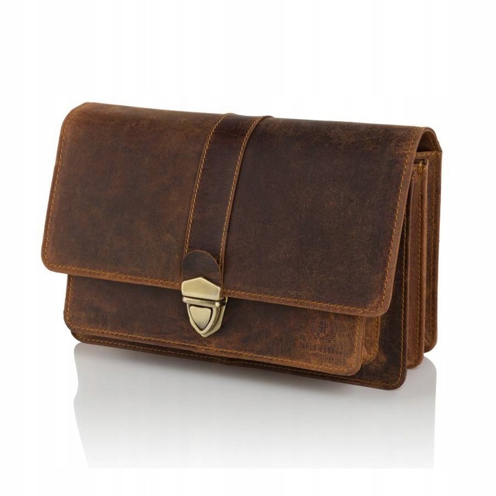 Мъжка чанта Paolo Peruzzi, Естествена кожа, 24x6x17 см, Кафява