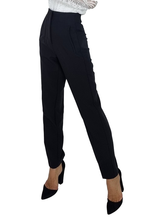 Pantaloni eleganti, ChicMe, cu talie inalta, Corai, Negru