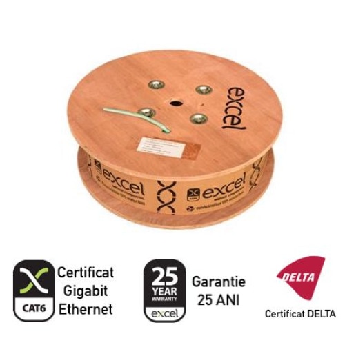 Cablu FTP Excel Networking Cat 6 verde deschis rola de 500m cupru solid 23 AWG 250 MHz