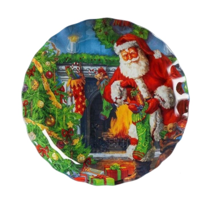 Karácsonyi tányér, Elemag, Mikulás, Üveg, F19 cm